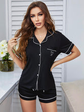 Load image into Gallery viewer, Heart Graphic Contrast Piping Top and Shorts Pajama Set
