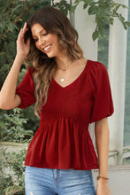 Load image into Gallery viewer, Smocked Balloon Sleeve Peplum Blouse
