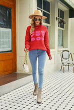 Load image into Gallery viewer, Lip Graphic Slit Dropped Shoulder Sweater
