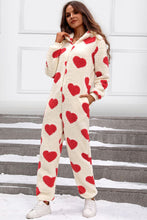 Cargar imagen en el visor de la galería, Fuzzy Heart Zip Up Hooded Lounge Jumpsuit
