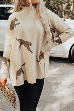 Cargar imagen en el visor de la galería, Animal Pattern Mock Neck Long Sleeve Slit Sweater
