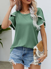 Load image into Gallery viewer, Pom-Pom Trim Flutter Sleeve Round Neck Tee
