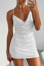 Load image into Gallery viewer, Cowl Neck Contrast Sequin Sleeveless Mini Dress
