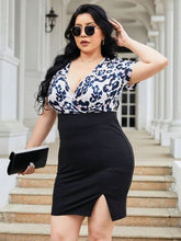 Load image into Gallery viewer, Plus Size Slit Printed Surplice Wrap Dress
