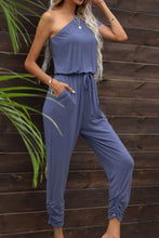 Cargar imagen en el visor de la galería, Drawstring Waist One-Shoulder Jumpsuit with Pockets
