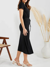 Load image into Gallery viewer, Ruched Slit V-Neck Short Sleeve Dress
