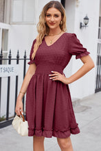 Load image into Gallery viewer, Swiss Dot Frill Trim Flounce Sleeve V-Neck Dress
