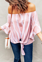 Load image into Gallery viewer, Striped Tie Front Flounce Sleeve Blouse
