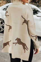 Cargar imagen en el visor de la galería, Animal Pattern Mock Neck Long Sleeve Slit Sweater
