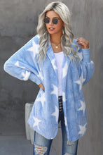 Load image into Gallery viewer, Star Open Front Fuzzy Hooded Jacket with Pockets
