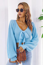 Load image into Gallery viewer, Bow V-Neck Long Sleeve Cropped Sweater
