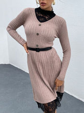 Cargar imagen en el visor de la galería, Lace Detail Decorative Button Long Sleeve Sweater Dress
