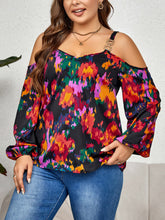 Cargar imagen en el visor de la galería, Plus Size Printed Cold Shoulder Long Sleeve Blouse
