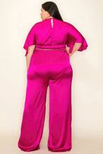 Load image into Gallery viewer, Satin Wrap Front Short Sleeve Smocked Waist Jumpsuit
