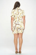 Load image into Gallery viewer, Plus Chain Belt Print Short Sleeve Wrap Tie Dress
