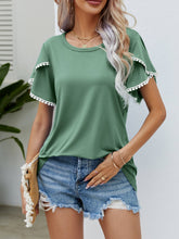 Load image into Gallery viewer, Pom-Pom Trim Flutter Sleeve Round Neck Tee
