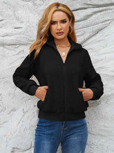 Load image into Gallery viewer, Zip Up Collared Neck Long Sleeve Jacket
