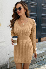Cargar imagen en el visor de la galería, Cable-Knit V-Neck Long Sleeve Mini Sweater Dress
