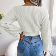 Load image into Gallery viewer, Tie-Front Rib-Knit Cropped Sweater
