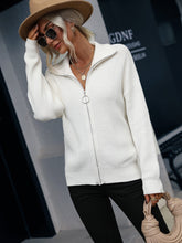 Load image into Gallery viewer, Rib-Knit Zip Up Collared Cardigan
