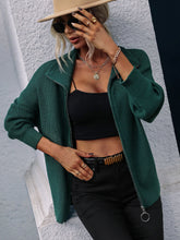 Load image into Gallery viewer, Rib-Knit Zip Up Collared Cardigan
