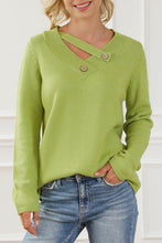 Load image into Gallery viewer, Asymmetrical Neck buttoned Long Sleeve Sweater
