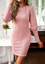 Load image into Gallery viewer, Cable-Knit Round Neck Lantern Sleeve Sweater Dress
