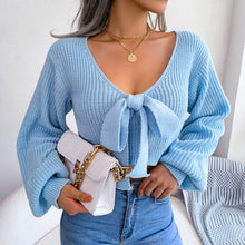 Load image into Gallery viewer, Tie-Front Rib-Knit Cropped Sweater
