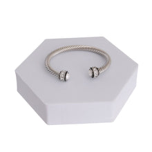 Load image into Gallery viewer, White Pearl Twisted Cable Silver Bangle
