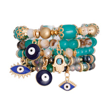 Load image into Gallery viewer, Turquoise Glass Bead Evil Eye Bracelets
