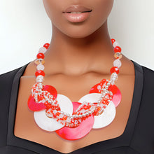 Load image into Gallery viewer, Red and White Beaded Disc Necklace Set
