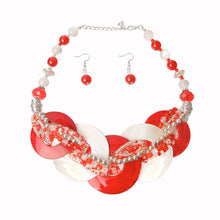 Cargar imagen en el visor de la galería, Red and White Beaded Disc Necklace Set

