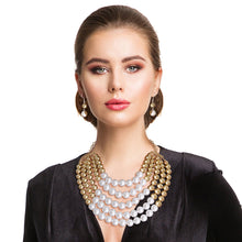 Load image into Gallery viewer, Gold and White Pearl 5 Row Necklace
