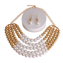 Load image into Gallery viewer, Gold and White Pearl 5 Row Necklace
