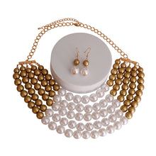 Load image into Gallery viewer, Matte Gold and White Pearl 5 Row Necklace

