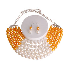 Load image into Gallery viewer, Orange and Cream Pearl 5 Row Necklace
