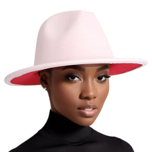 Cargar imagen en el visor de la galería, Fedora Light Pink Red Two Tone Wide Brim Hat Women

