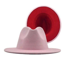 Cargar imagen en el visor de la galería, Fedora Light Pink Red Two Tone Wide Brim Hat Women
