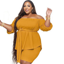 Load image into Gallery viewer, 3XL Mustard Off-Shoulder Shorts Set
