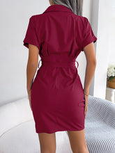 Load image into Gallery viewer, Button Down Ruched Tie Belt Dress
