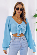 Load image into Gallery viewer, Bow V-Neck Long Sleeve Cropped Sweater
