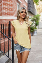 Load image into Gallery viewer, Eyelet Flutter Sleeve Scalloped V-Neck Top

