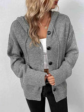 Cargar imagen en el visor de la galería, Button Up Drawstring Long Sleeve Hooded Cardigan
