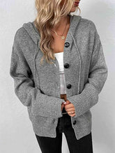 Load image into Gallery viewer, Button Up Drawstring Long Sleeve Hooded Cardigan
