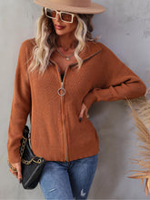 Load image into Gallery viewer, Rib-Knit Zip Up Collared Cardigan
