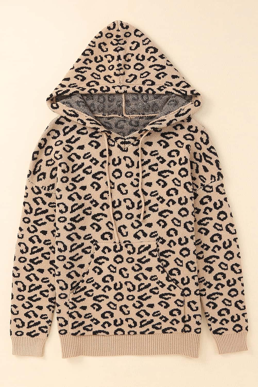 Suéter con capucha y cordón con estampado de leopardo