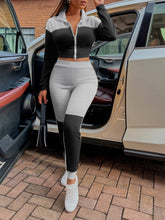 Load image into Gallery viewer, Two-Tone Collared Neck Top and Joggers Set
