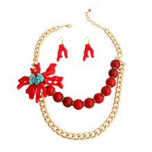 Cargar imagen en el visor de la galería, Red and Gold Coral Necklace
