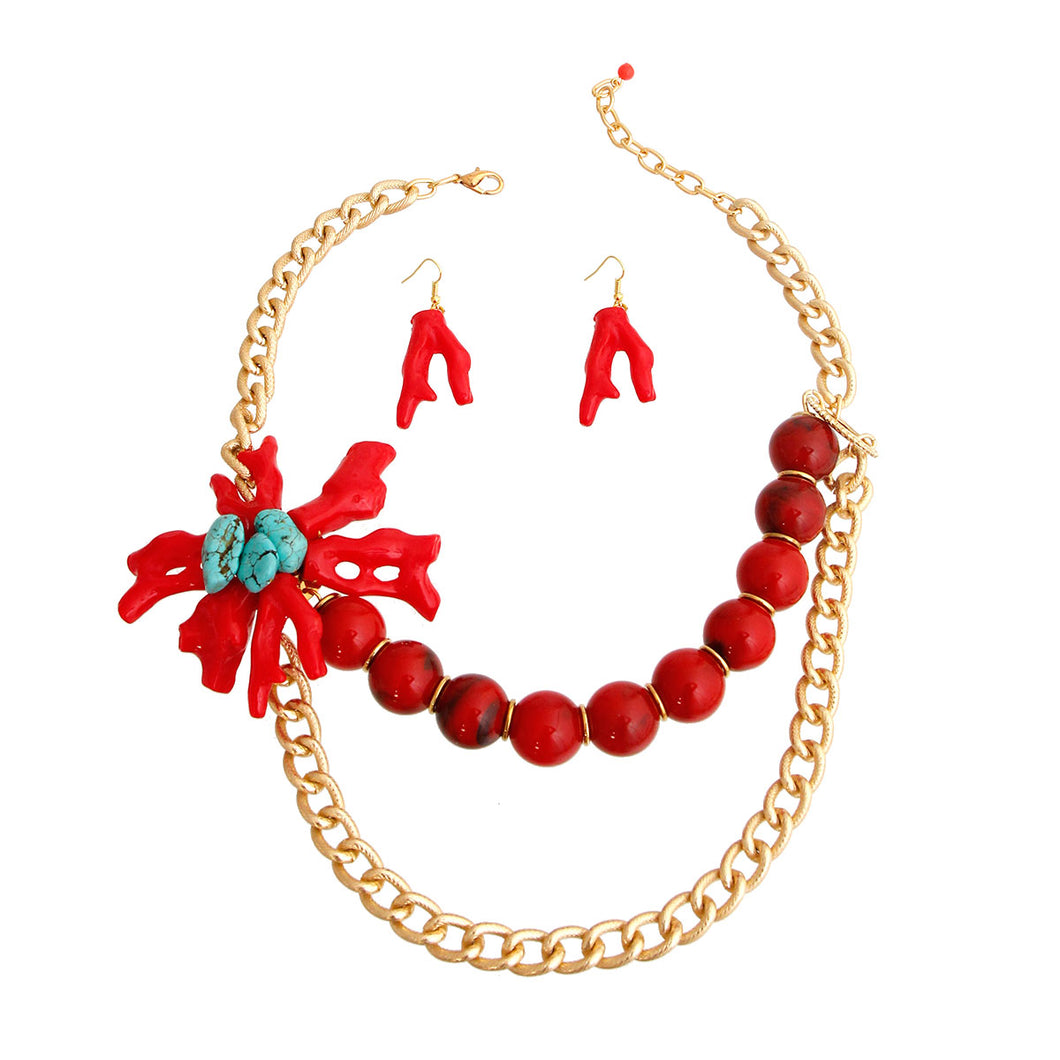 Red and Gold Coral Necklace