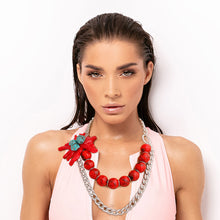 Load image into Gallery viewer, Red and Silver Coral Necklace
